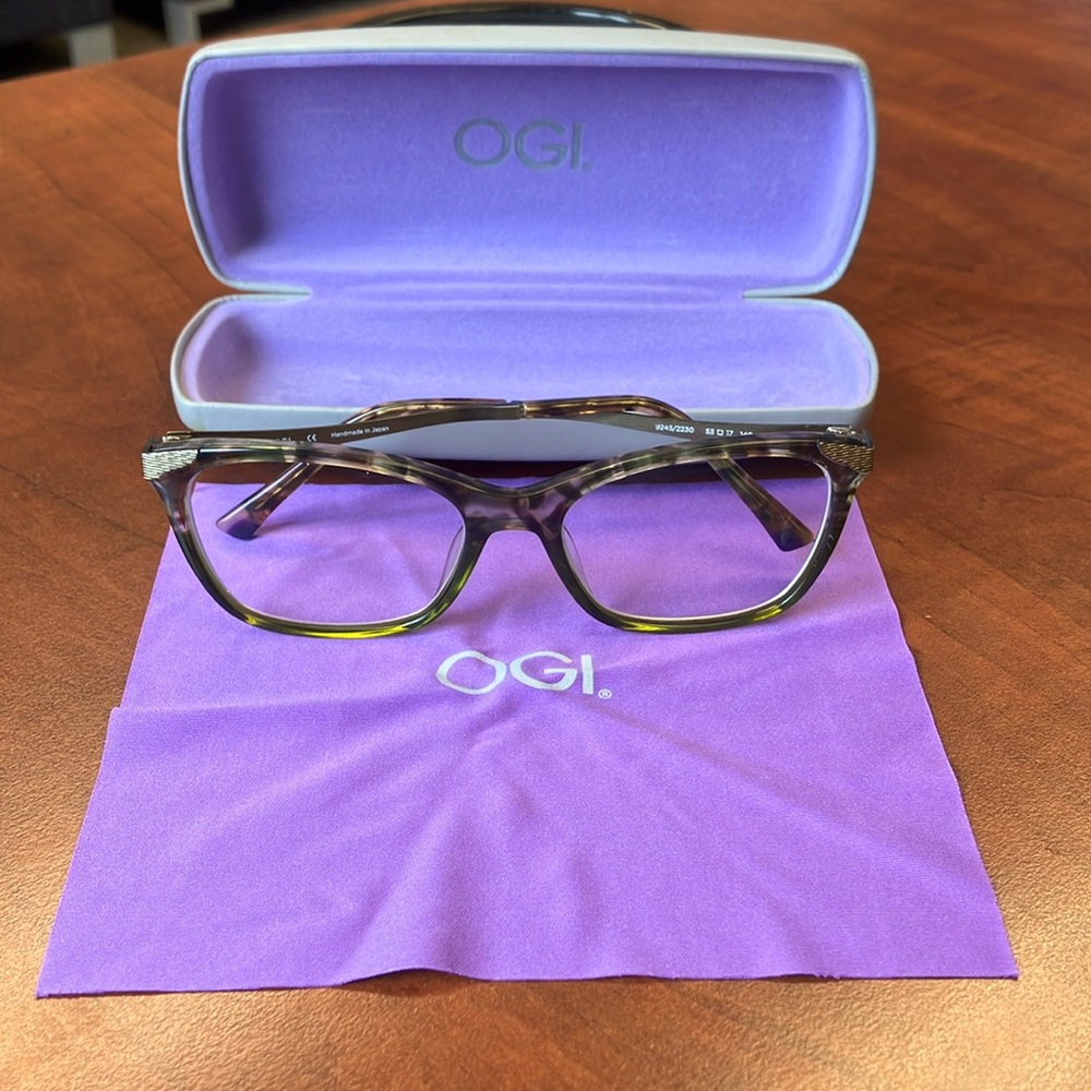 OGI Revolution Eyeglass Frames 9245/2230 Olive Green Tortoise Cat Eye Full Rim
